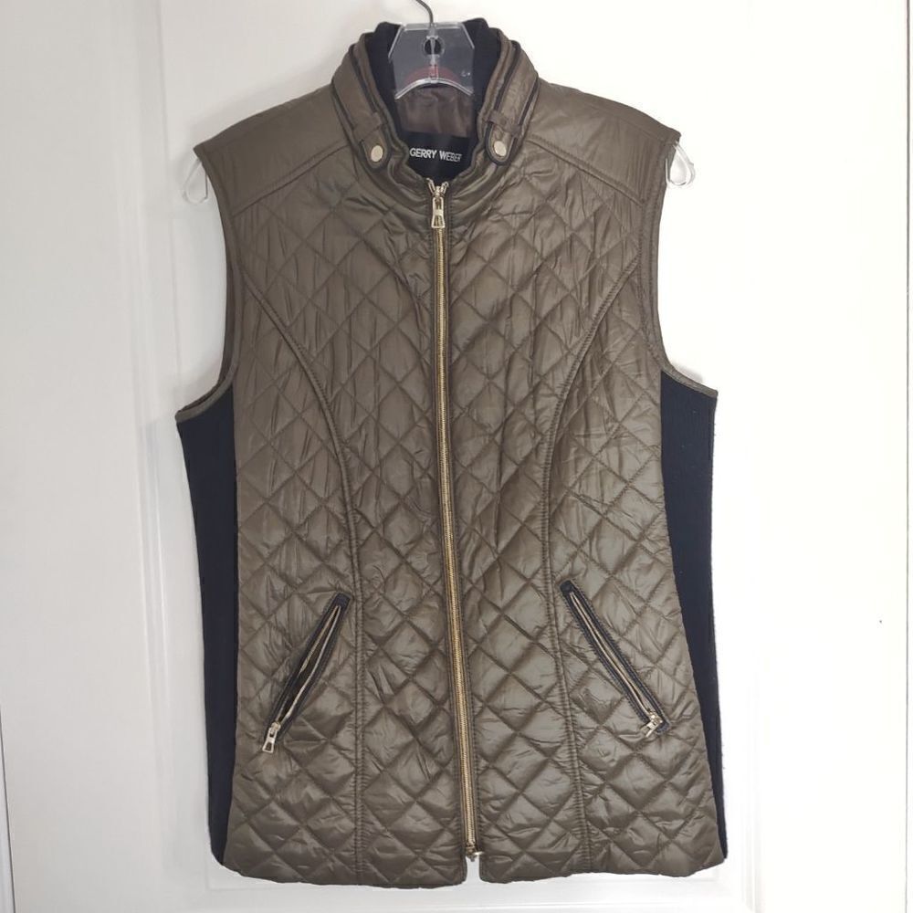 Gerry Weber Brown Vest Quilted Zip Front Black‎ Side Knit2 Front Pockets M